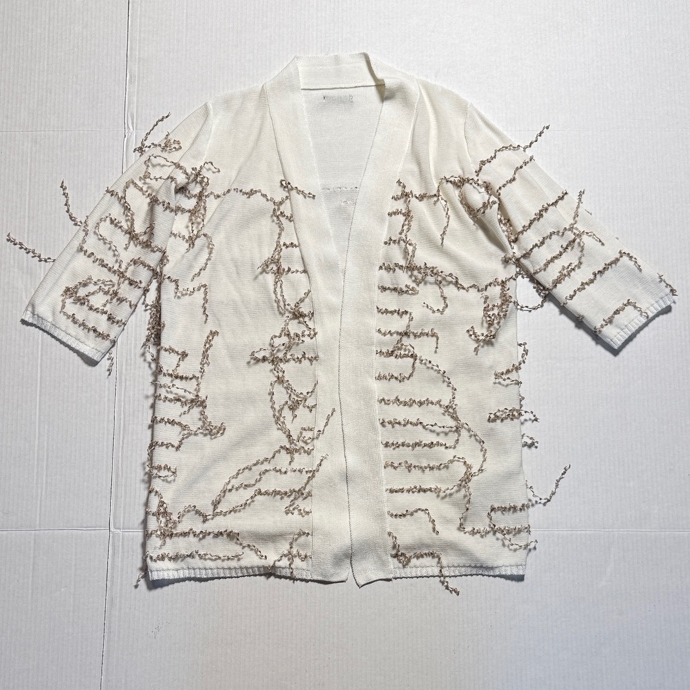 ARCHIVIOB Cream Cardigan Fringe Textured Detailing 100% Cotton Long‎ Line Size S